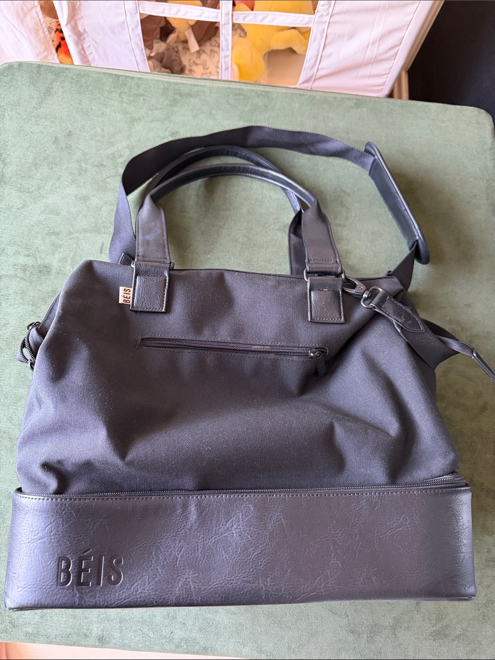 BEIS Black Mini Weekender Tote with Shoulder Strap